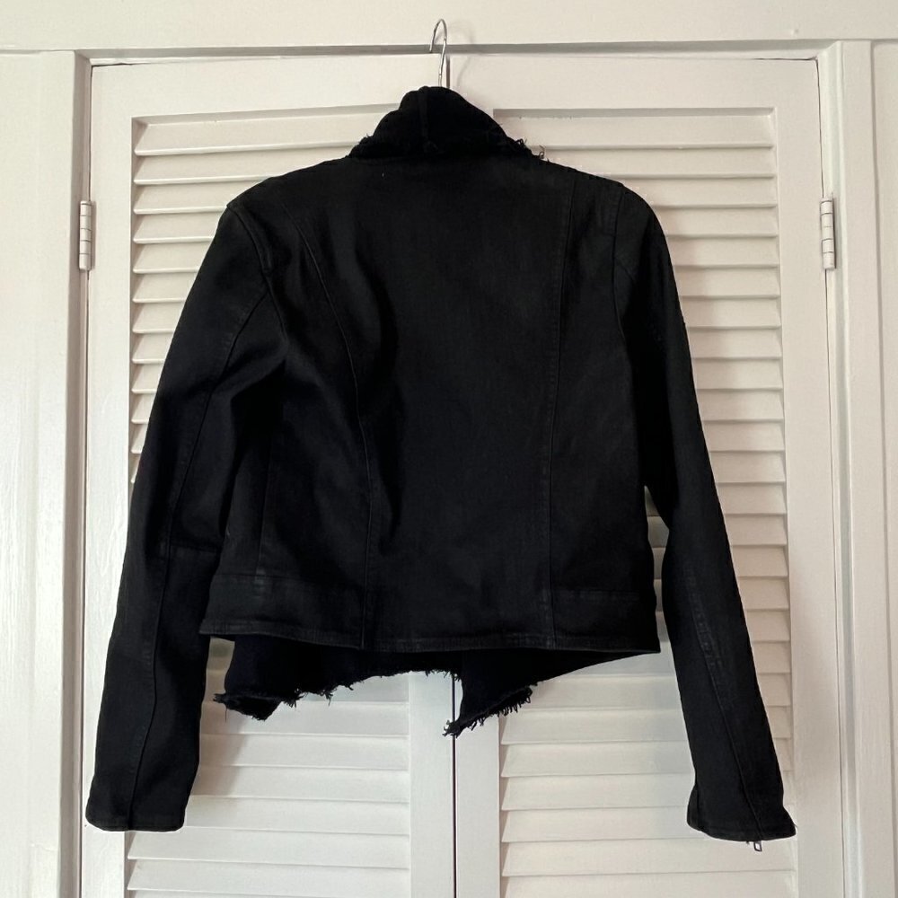Free People Drape Front Coated Moto Jacket 2 black denim - Picture 8 of 14